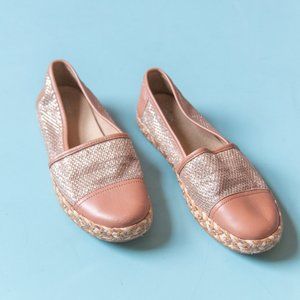 Geox Respira Tan Blush Pink Metallic Woven Espadrille Flats Size EU 37